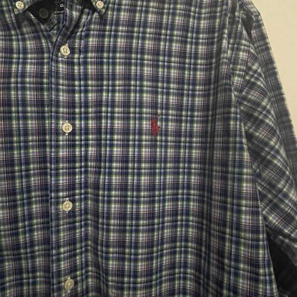Ralph Lauren Button Down Shirt Mens M-15 1/2 Blue Plaid Long Sleeve Classic Fit - Picture 3 of 11